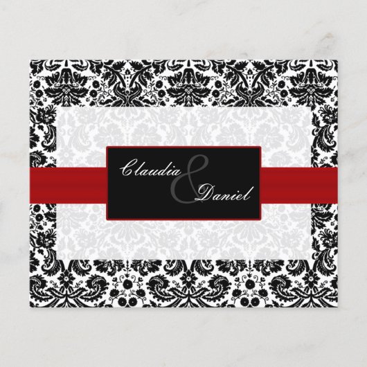Budget Red Black Damask Wedding Uitnodiging (Voorkant)
