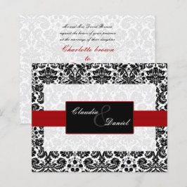 Budget Red Black Damask Wedding Uitnodiging