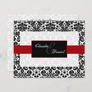 Budget Red Black Damask Wedding Uitnodiging