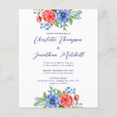 Budget Red Blue Floral Patriotic Wedding Invite (Voorkant)
