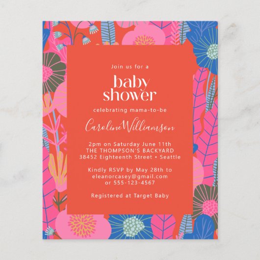 Budget Red Boho Floral Stylish Baby shower Invite (Voorkant)