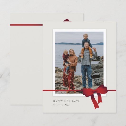 Budget Red Bow Foto kerstfeestdag Kaart (Voorkant / Achterkant)