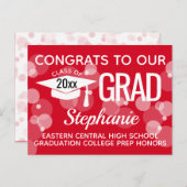 Budget Red Bubbles Afstuderen Mededelingskaart Briefkaart (Voorkant / Achterkant)