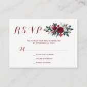 Budget red burgundy winter floral bruiloft RSVP Informatiekaartje (Voorkant)