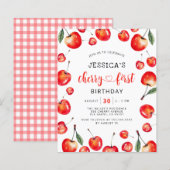 Budget Red Cherry Eerste Verjaardag Uitnodiging (Voorkant / Achterkant)