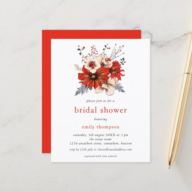 Budget Red Cream Florals Bridal Shower (Voorkant / Achterkant in situ)