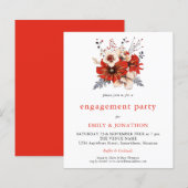 Budget Red Cream florals Engagement Party uitnodig (Voorkant / Achterkant)