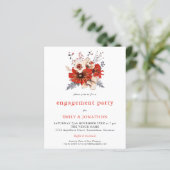 Budget Red Cream florals Engagement Party uitnodig (Staand voorkant)