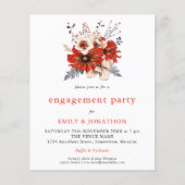 Budget Red Cream florals Engagement Party uitnodig (Voorkant)