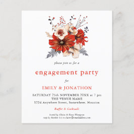 Budget Red Cream florals Engagement Party uitnodig