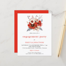 Budget Red Cream florals Engagement Party uitnodig