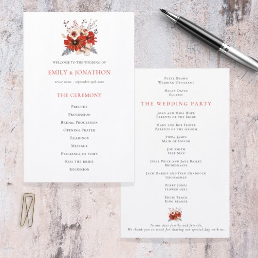 Budget Red Cream Florals Foliage Weduwprogramma