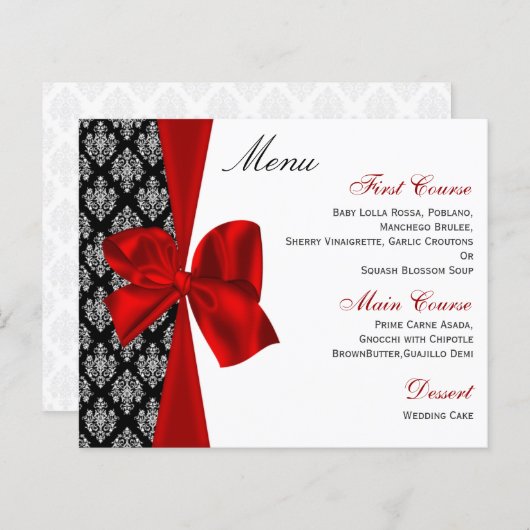 Budget Red Damask Wedding Menu (Voorkant / Achterkant)