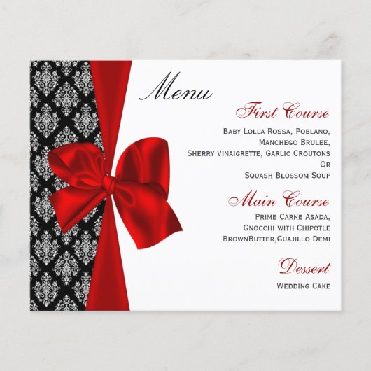 Budget Red Damask Wedding Menu (Voorkant)