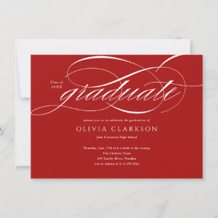 Budget Red Elegant Script Foto Afstudeerfeest Kaart