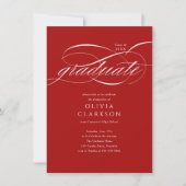 Budget Red Elegant Script Foto Afstudeerfeest Kaart (Voorkant)