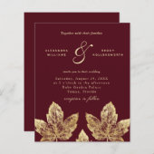 Budget Red en Gold Rustic Leaves Wedding Invite (Voorkant / Achterkant)