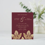 Budget Red en Gold Rustic Leaves Wedding Invite (Staand voorkant)