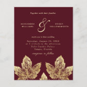 Budget Red en Gold Rustic Leaves Wedding Invite (Voorkant)