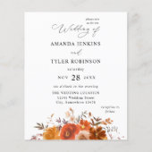 Budget Red en Oranje Herfst Floral Wedding 2 Flyer (Voorkant)