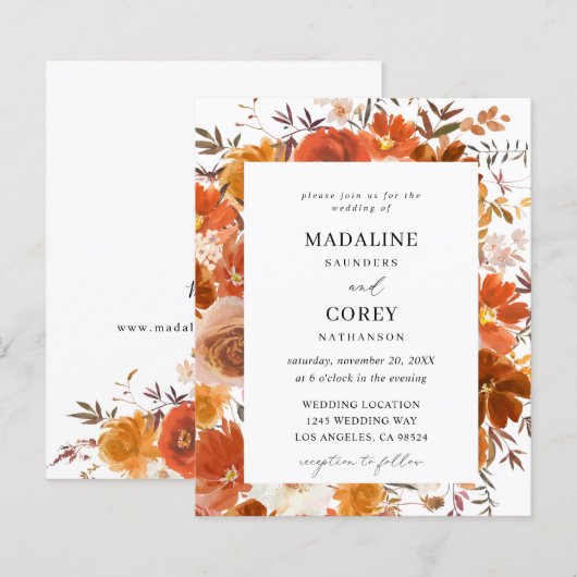Budget Red en Oranje Herfst Floral Wedding B (Voorkant / Achterkant)