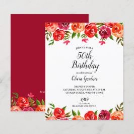 Budget Red Floral Birthday Uitnodigingen