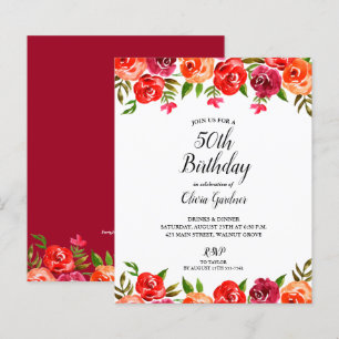 Budget Red Floral Birthday Uitnodigingen