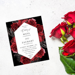 Budget Red Floral & Black Wedding - Zwart Flyer