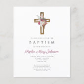 Budget Red Floral Boho Cross Baptism Uitnodiging (Voorkant)