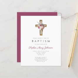 Budget Red Floral Boho Cross Baptism Uitnodiging