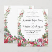 Budget Red Floral kerstbruiloft uitnodiging (Voorkant / Achterkant)