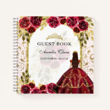 Budget Red Floral Quinceañera Gastenboek
