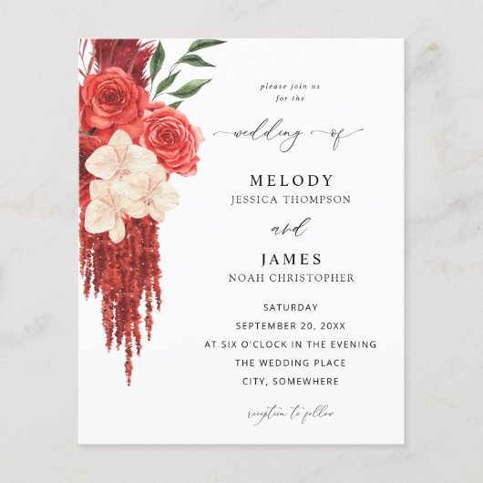 Budget Red Floral Wedding Flyer (Voorkant)