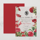 Budget Red Florals Bridgerton Birthday Party Kaart (Voorkant / Achterkant)