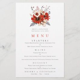 Budget Red Florals Foliage Wedding Menu