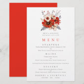 Budget Red Florals Foliage Wedding Menu (Voorkant / Achterkant)