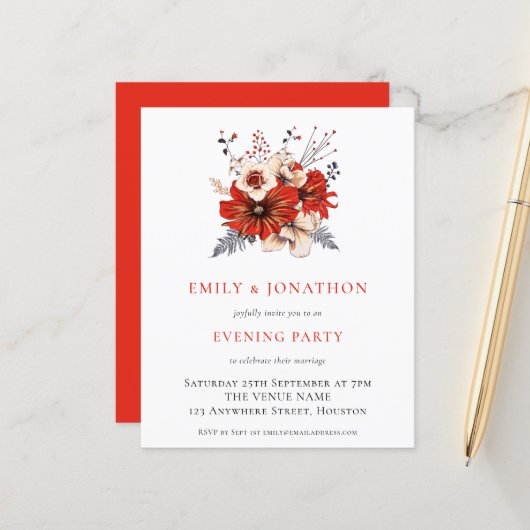 BUDGET Red Florals Weddenschap Evening Party Uitno (Voorkant / Achterkant in situ)