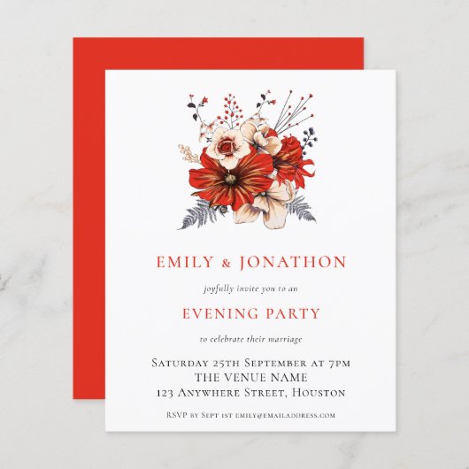 BUDGET Red Florals Weddenschap Evening Party Uitno (Voorkant / Achterkant)