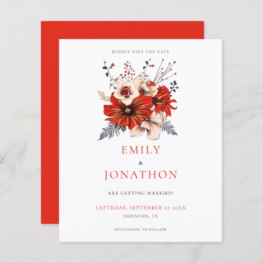 Budget Red Florals Weduwnaar sparen de datum (Voorkant / Achterkant)