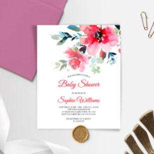 Budget Red Flowers Baby shower Invitation
