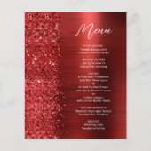 Budget Red Glam Glitter Script Wedding Menu (Voorkant)