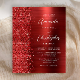 Budget Red Glam Glitter Wedding Invitation