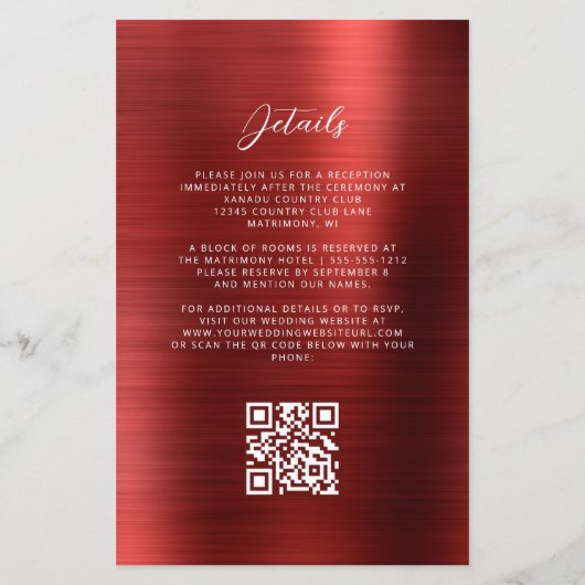 Budget Red Glam QR Code Wedding Invitation (Achterkant)