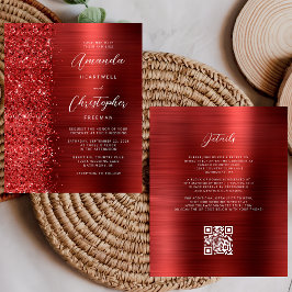 Budget Red Glam QR Code Wedding Invitation