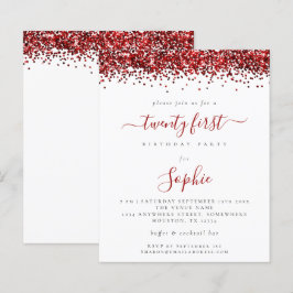 Budget Red Glitter 21e Uitnodiging