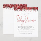 Budget Red Glitter Baby shower Invitation (Voorkant / Achterkant)