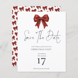 Budget Red Glitter Bow Kerstmis Save the Date