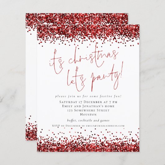 Budget Red Glitter De Kerstpartij nodigt uit (Voorkant / Achterkant)