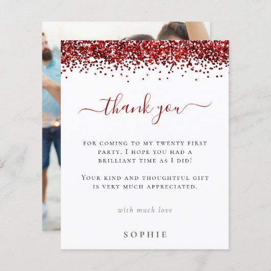 Budget Red Glitter Foto 21st Birthday Hartelijk da (Voorkant / Achterkant)