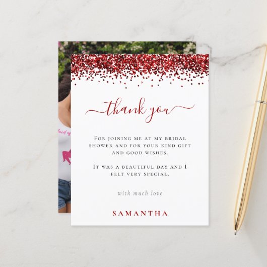 Budget Red Glitter Foto Vrijgezellenfeest Dank u (Voorkant / Achterkant in situ)